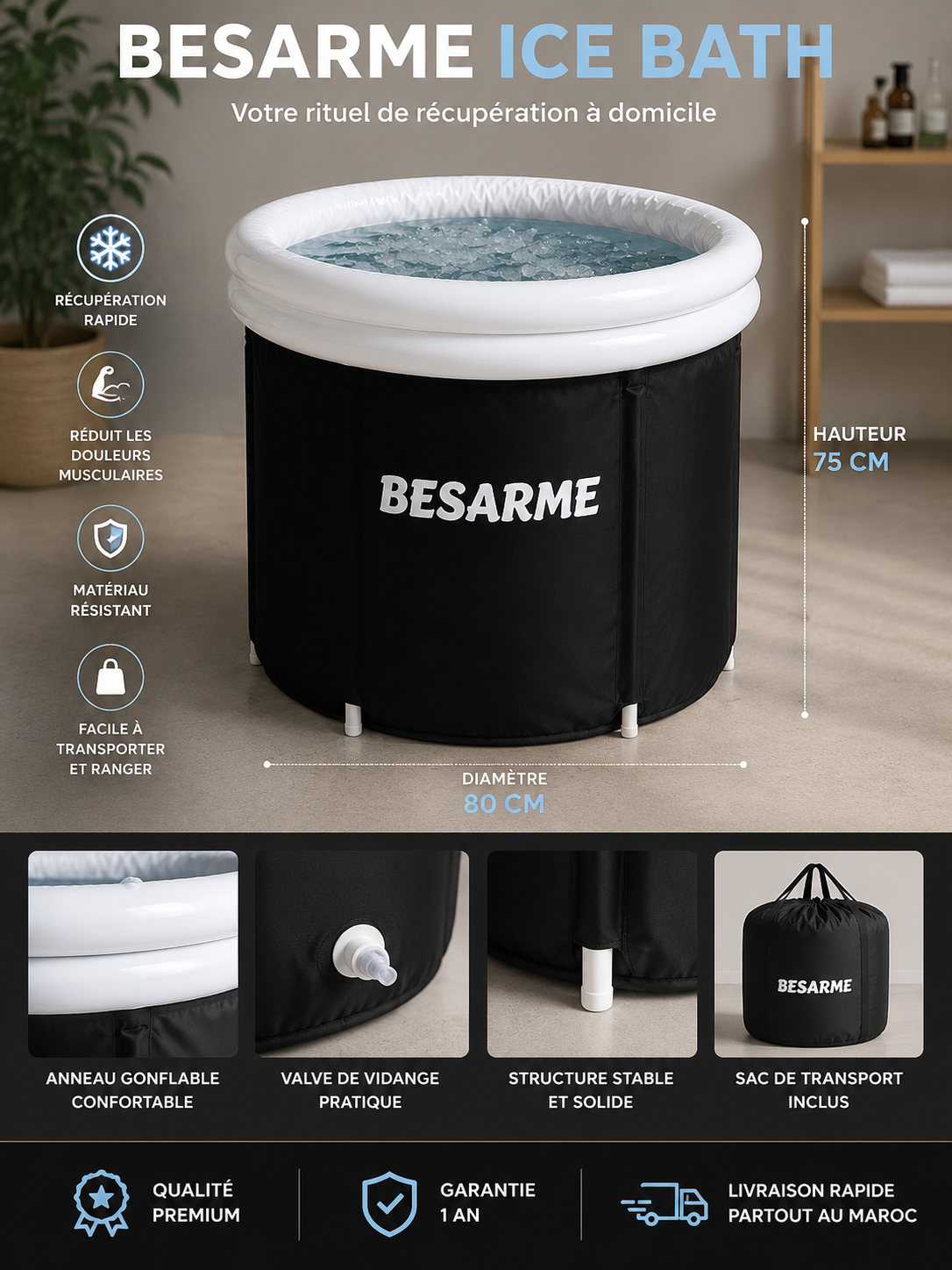 Ice Bath Besarme Bain de glace ❄️ gonflable pour sportifs – Récupération rapide et naturelle !❄️